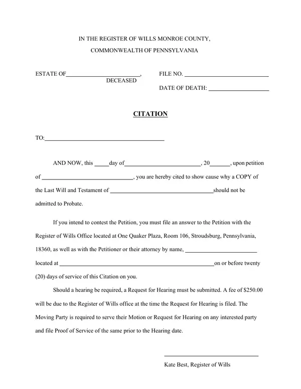 First page of Citation and Preliminary Decree
