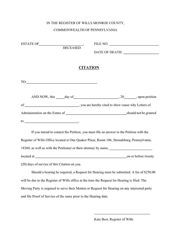 First page of Citation and Preliminary Decree