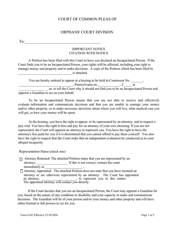 First page of Citation with Notice