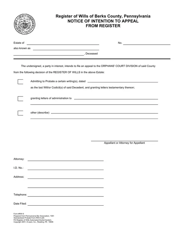 First page of Notice of Intention to Appeal From Register
