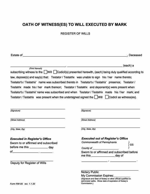 First page of Oath of Witness(es) to Will Executed by Mark