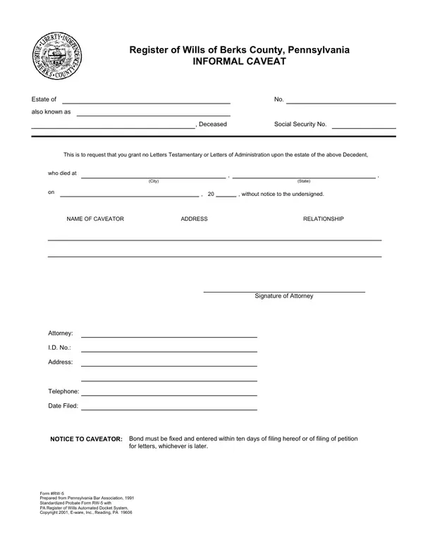 First page of Informal Caveat