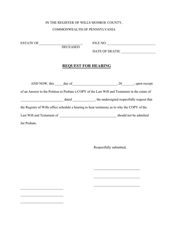 First page of Request for Hearing
