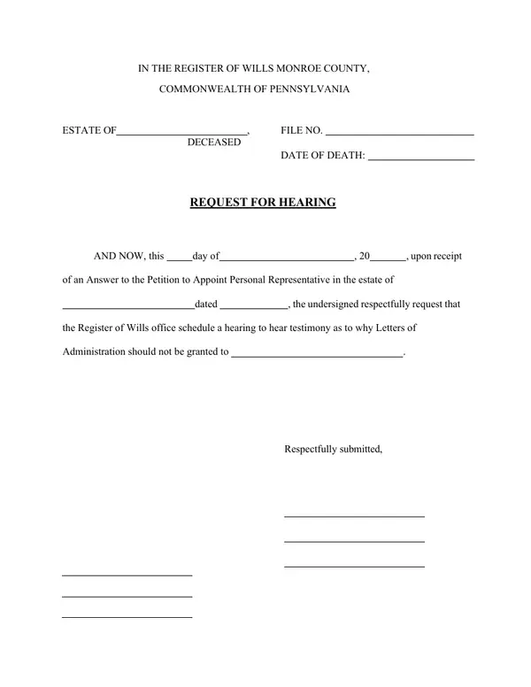 First page of Request for Hearing