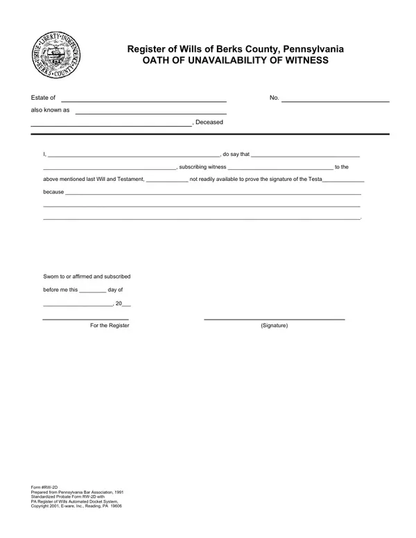 First page of Oath of Unavailability of Witness
