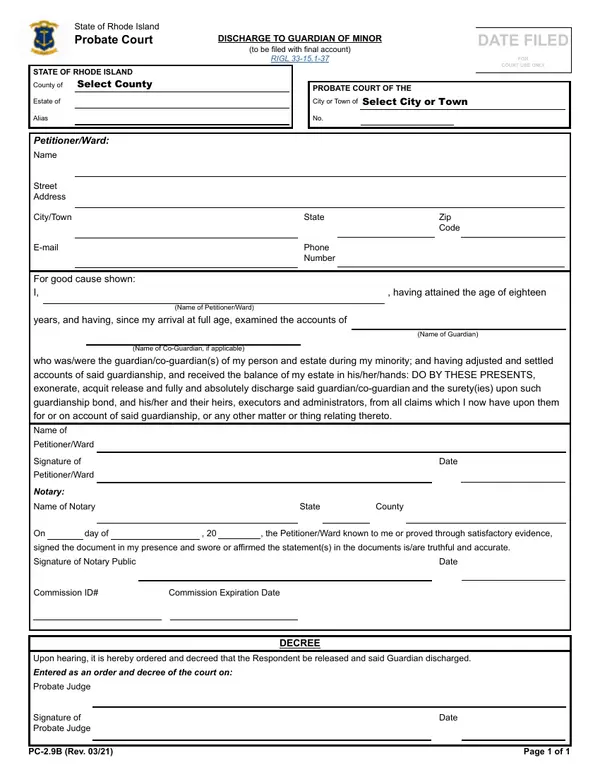 First page of Discharge to Guardian of Minor