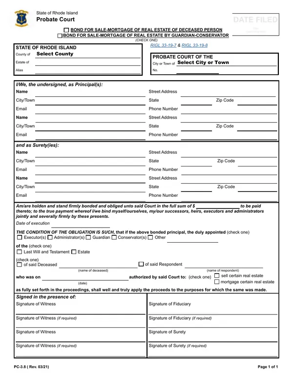 First page of Bond for Sale-Mortgage of Real Estate of Deceased Person / Bond for Sale-Mortgage of Real Estate By Guardian-Conservator