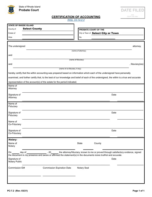 First page of Certification of Accounting