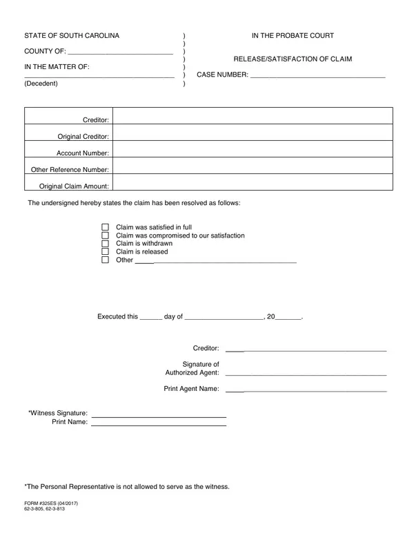 First page of Release/Satisfaction of Claim