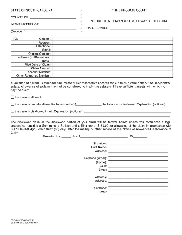 First page of Notice of Allowance/Disallowance of Claim