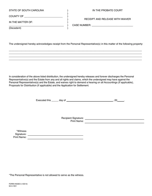 First page of Receipt and Release with Waiver
