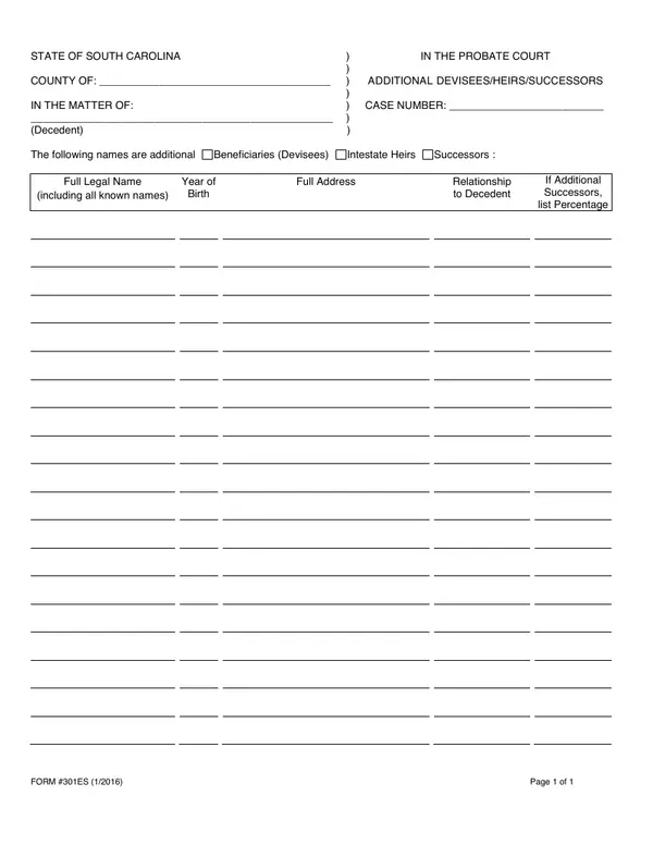 First page of Additional Devisees/Heirs/Successors