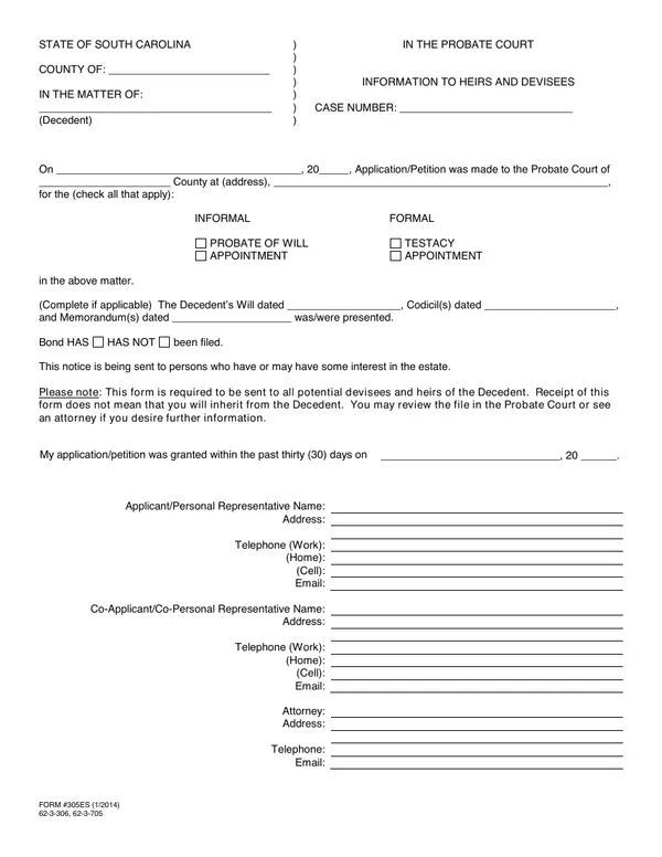 First page of Information to Heirs and Devisees