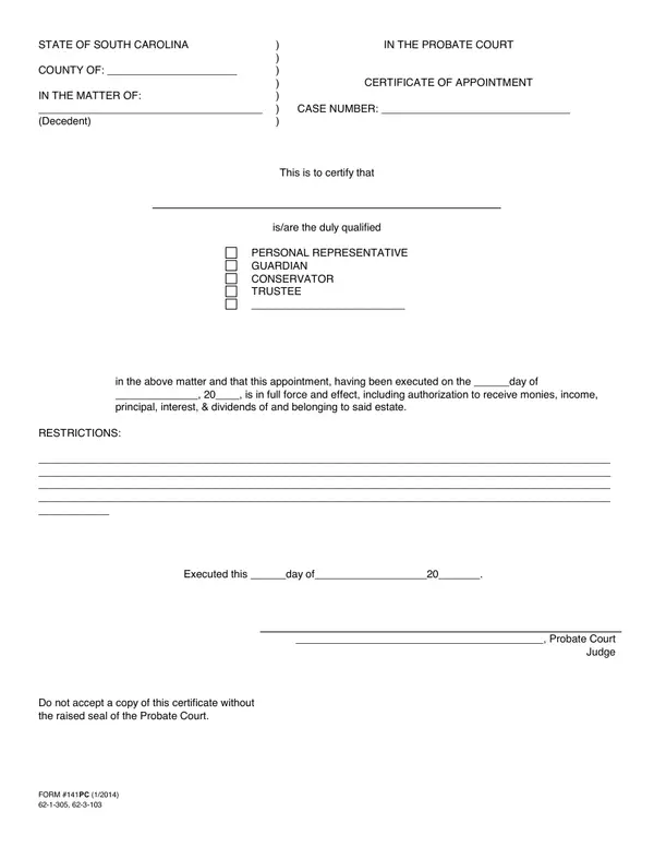 First page of Certificate of Appointment