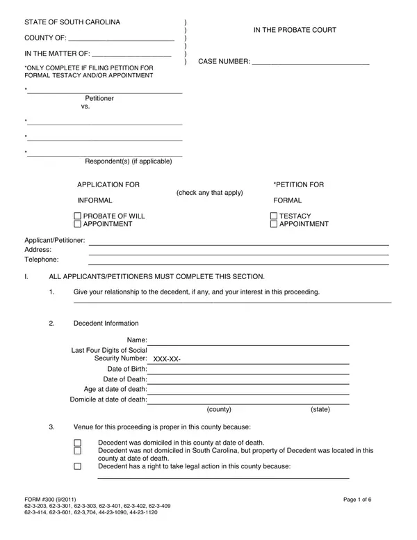 First page of Application for Probate of Will and/or Petition for Appointment