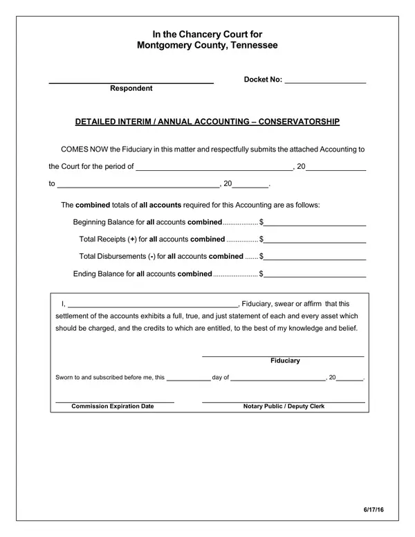 First page of Detailed Interim / Annual Accounting – Conservatorship