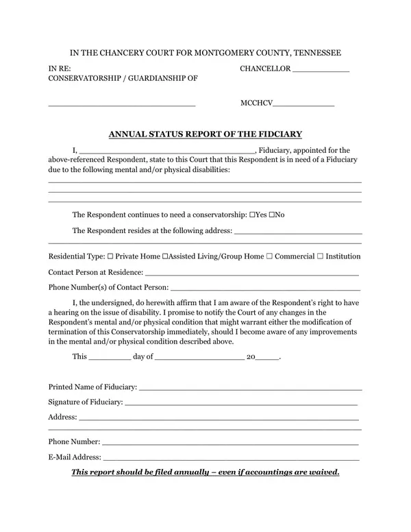 First page of Annual Status Report of the Fiduciary