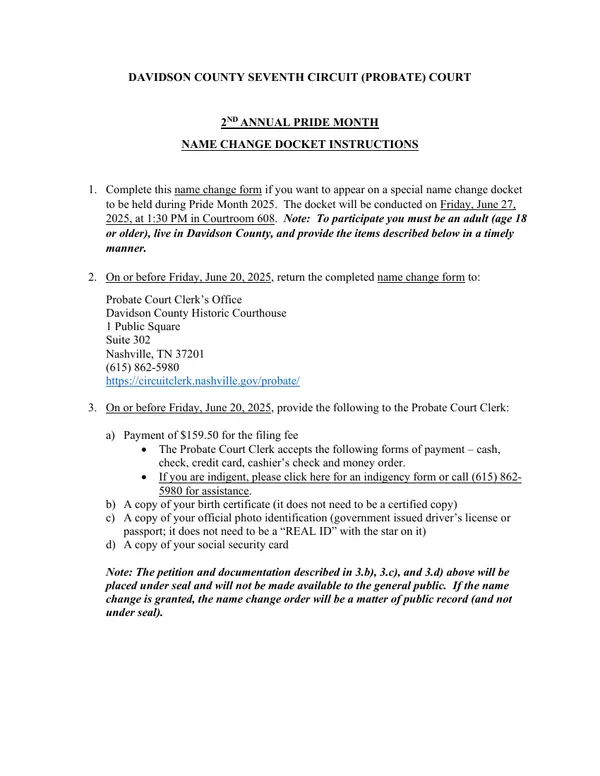 First page of Petition for Adult Legal Name Change
