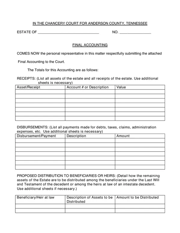 First page of Final Accounting