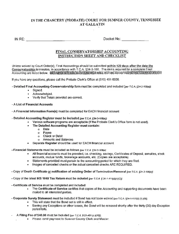 First page of Detailed Final Accounting – Conservatorship