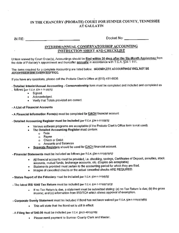 First page of Detailed Interim/Annual Accounting – Conservatorship