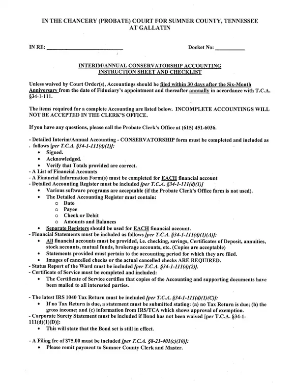 First page of Detailed Interim / Annual Accounting – Conservatorship