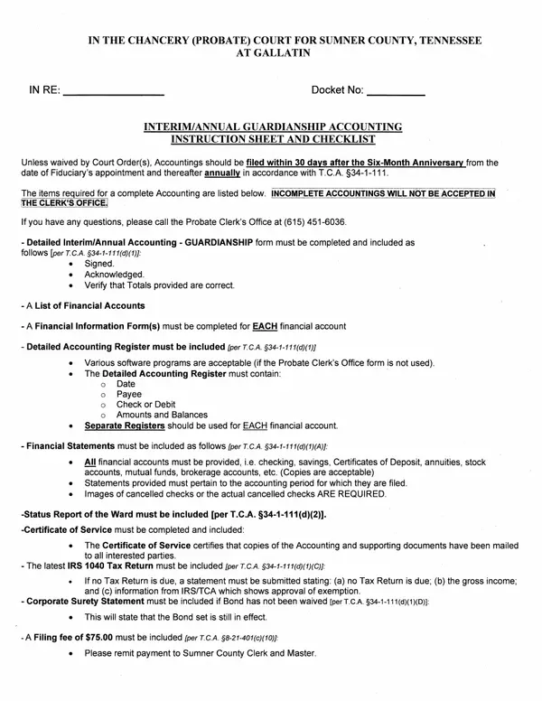 First page of Detailed Interim / Annual Accounting – Guardianship
