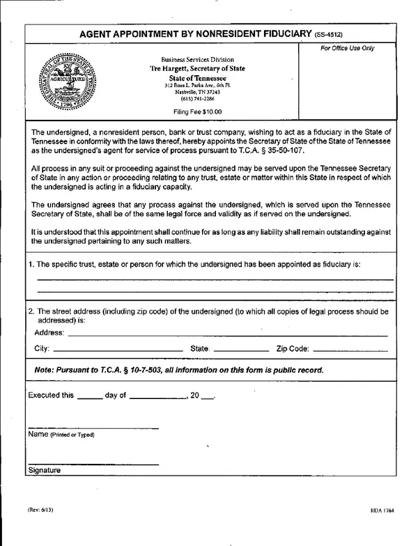 First page of Agent Appointment By Nonresident Fiduciary