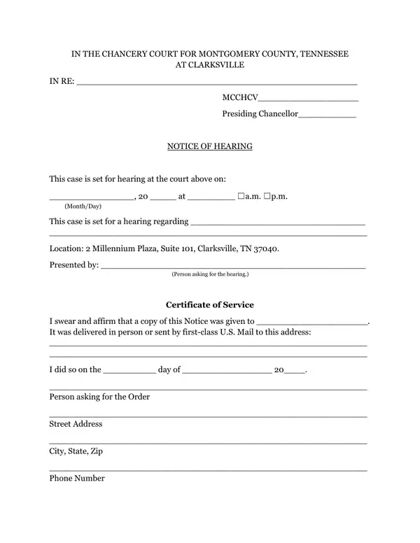 First page of Notice of Hearing