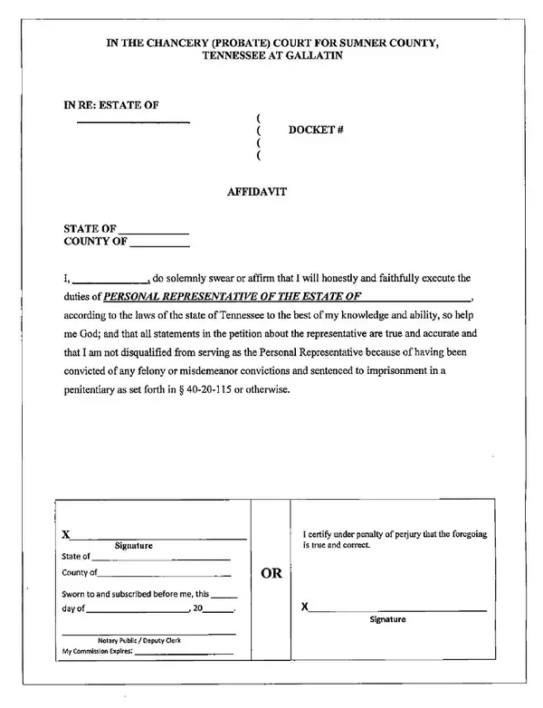 First page of Affidavit
