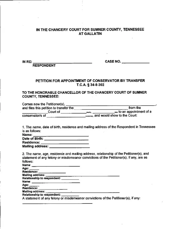First page of Petition for Appointment of Conservator by Transfer