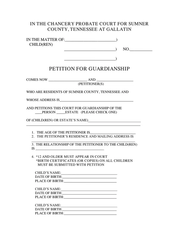 First page of Petition for Guardianship