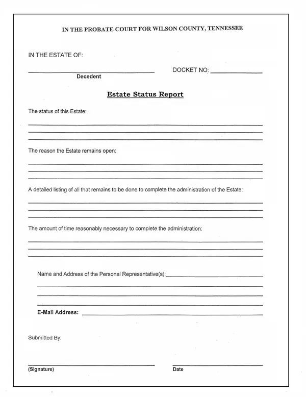First page of Estate Status Report