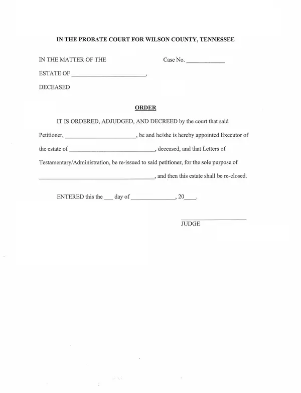 First page of Order (Executor Appointment)