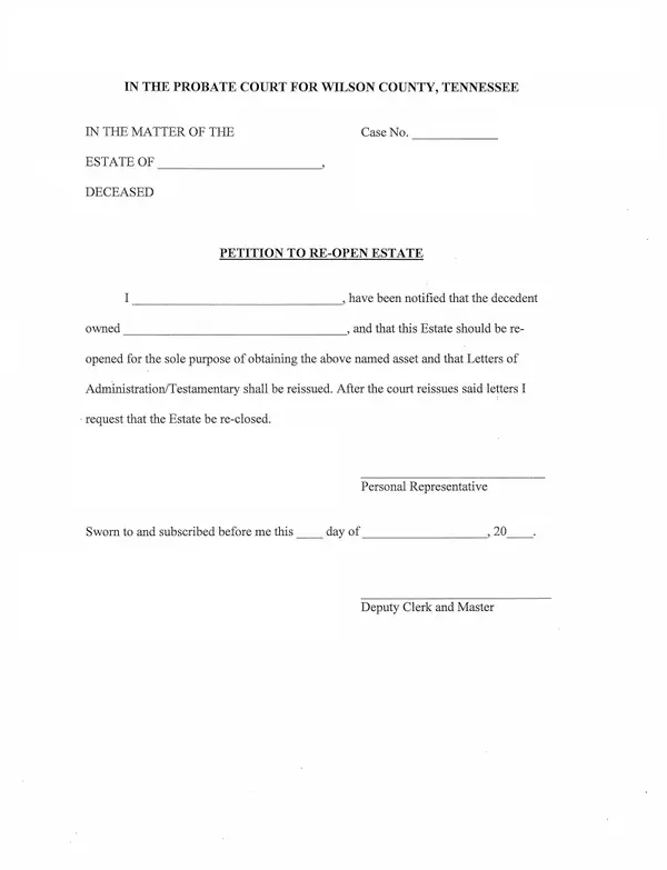 First page of Petition to Re-Open Estate