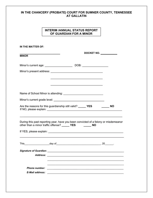 First page of Interim /Annual Status Report of Guardian for a Minor