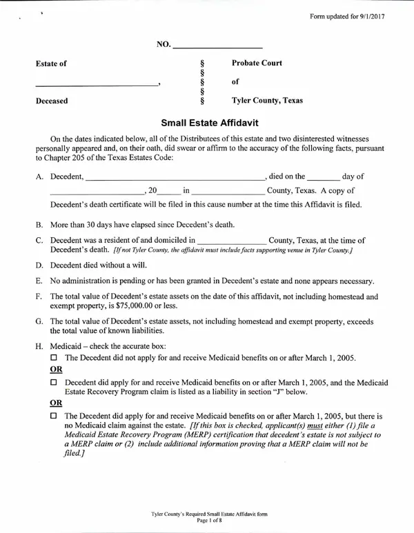 First page of Small Estate Affidavit