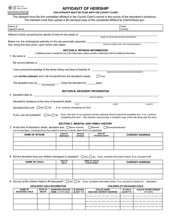 First page of Affidavit of Heirship