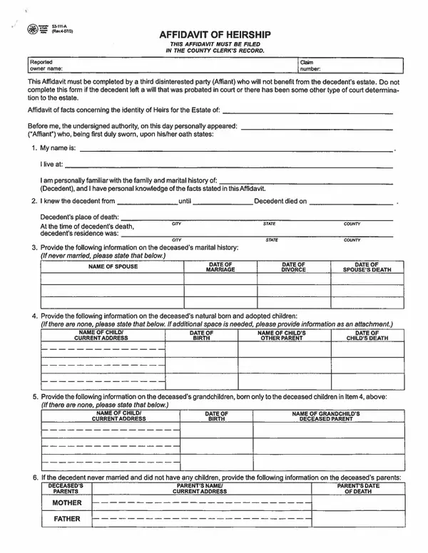 First page of Affidavit of Heirship