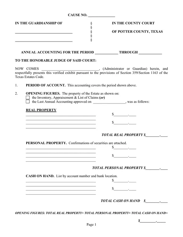 First page of Annual Accounting for the Period [___] Through [___]