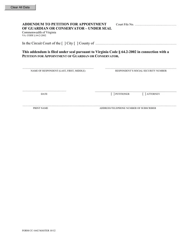 First page of Addendum to Petition for Appointment of Guardian or Conservator – Under Seal