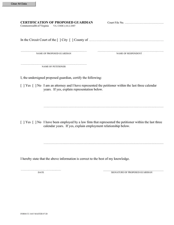First page of Certification of Proposed Guardian