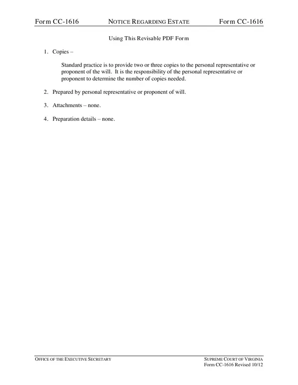 First page of Notice Regarding Estate