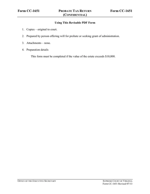 First page of Probate Tax Return