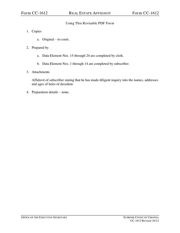 First page of Real Estate Affidavit