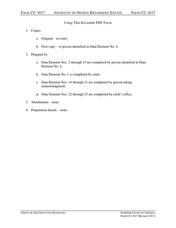First page of Affidavit of Notice Regarding Estate