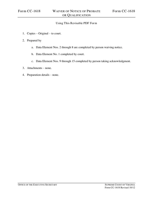 First page of Waiver of Notice of Probate or Qualification