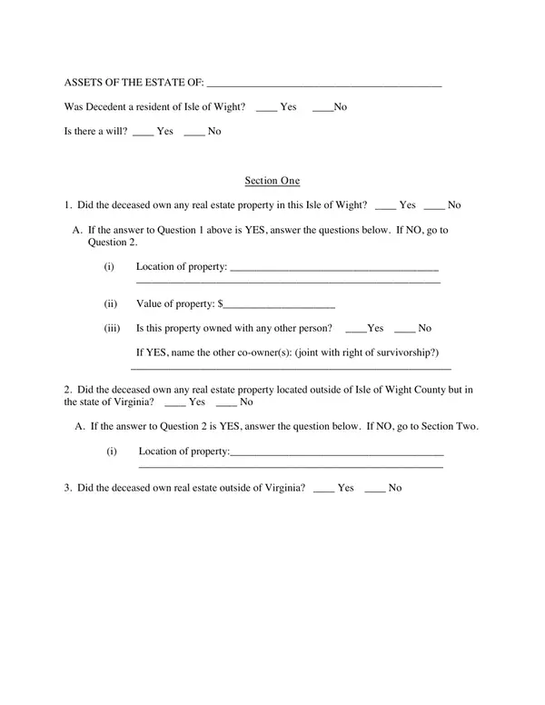 First page of Assets of the Estate of