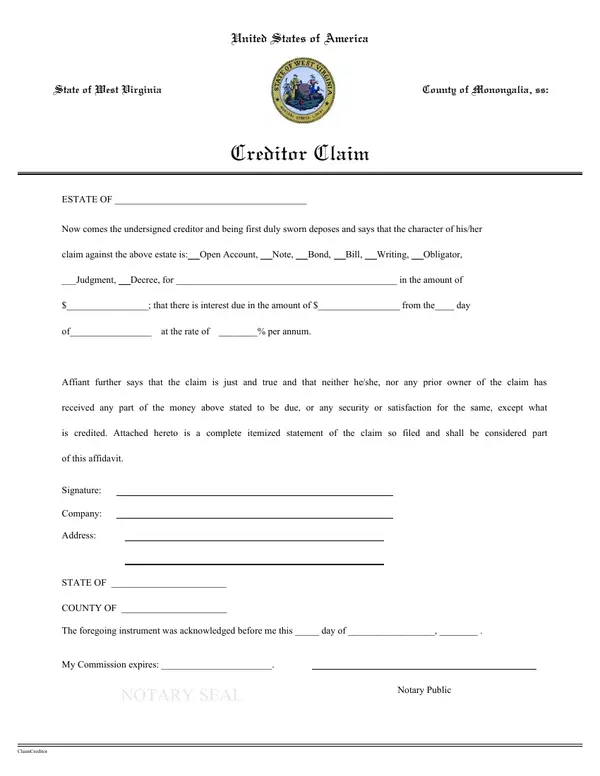 First page of Creditor Claim